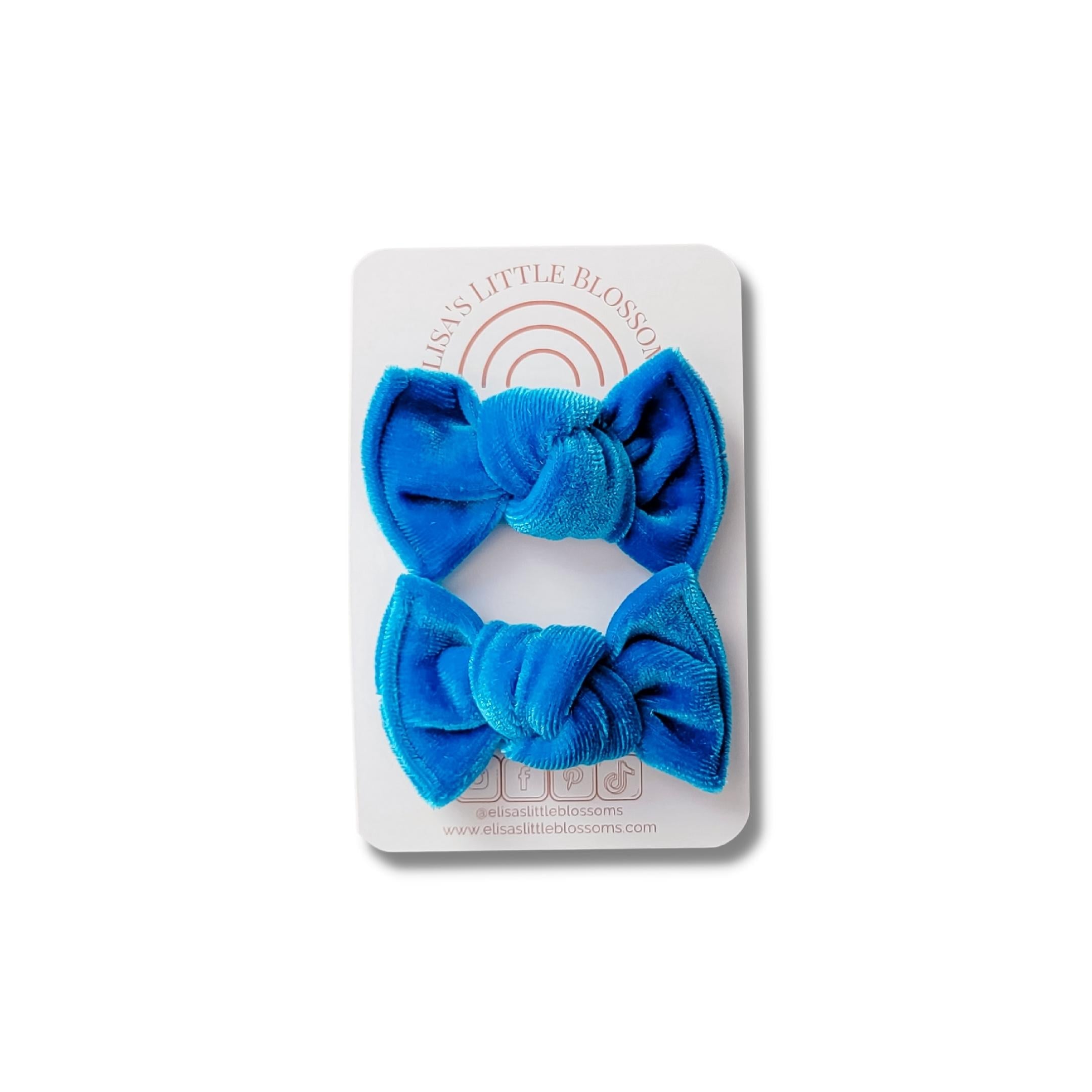 Knot Pigtail Set // Blue Velvet Pigtail Sets Elisa's Little Blossoms - Pigtail Sets Petite Piggie Set (2.5") 