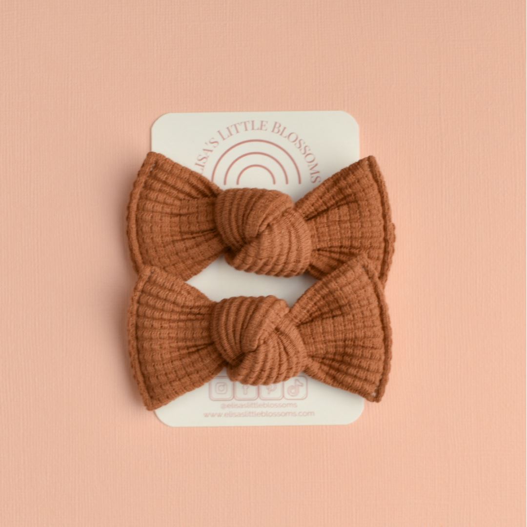 Knot Pigtail Set // Cinnamon Organic Waffle Pigtail Sets Elisa's Little Blossoms - Pigtail Sets