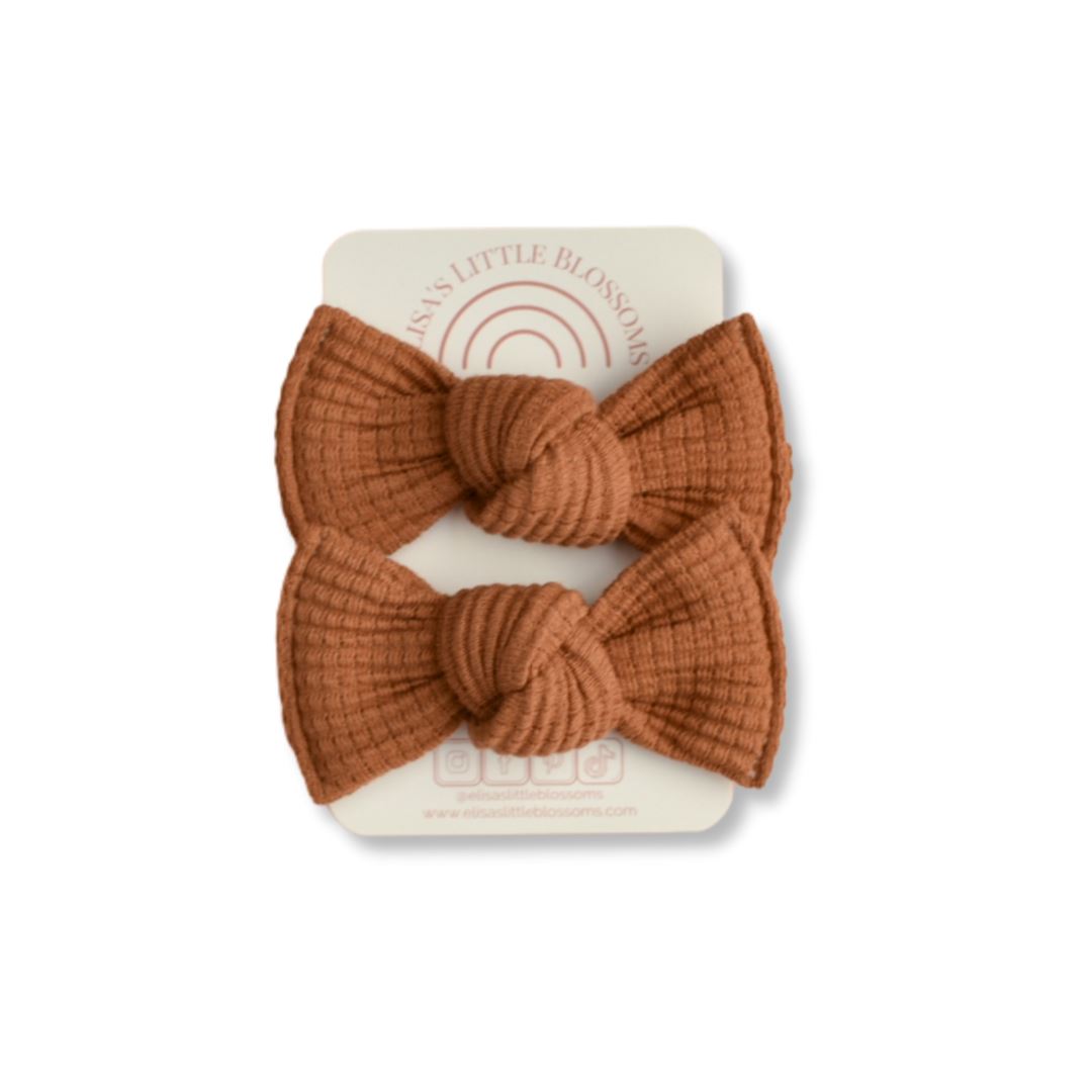 Knot Pigtail Set // Cinnamon Organic Waffle Pigtail Sets Elisa's Little Blossoms - Pigtail Sets Classic Piggie Set (3.5")