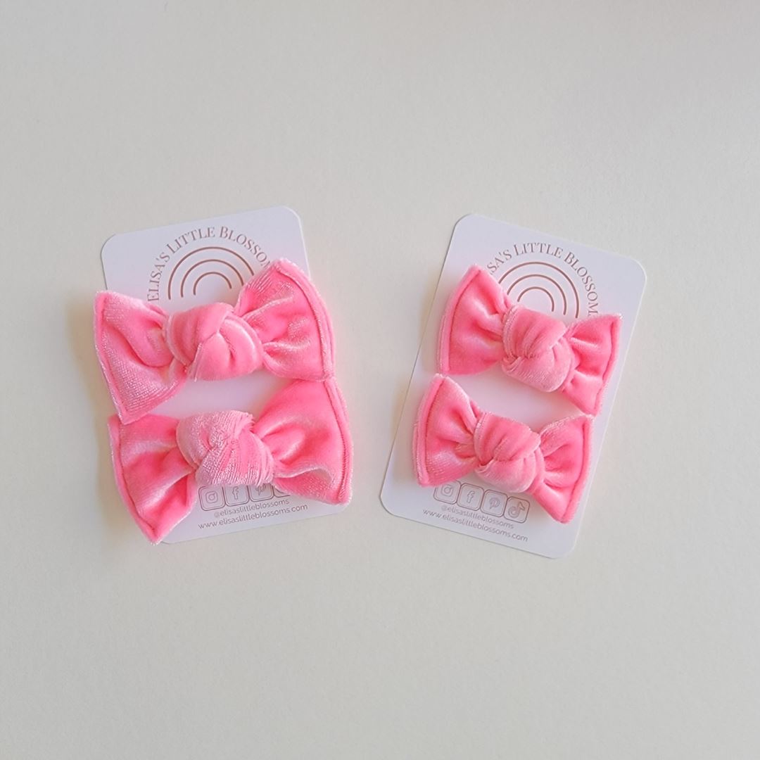 Knot Pigtail Set // Sweet Pink Velvet Pigtail Sets Elisa's Little Blossoms - Pigtail Sets 
