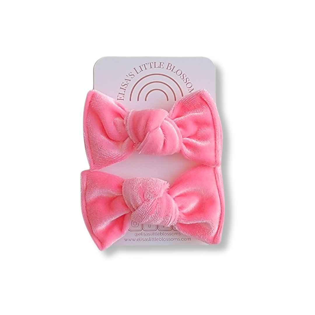Knot Pigtail Set // Sweet Pink Velvet Pigtail Sets Elisa's Little Blossoms - Pigtail Sets Classic Piggie Set (3.5") 