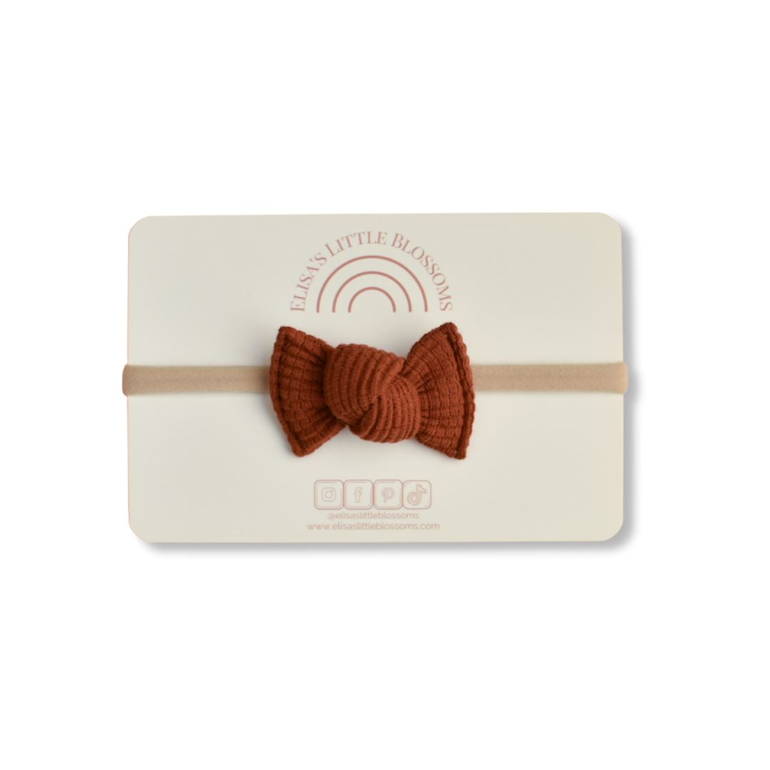 Knot Single Bow // Burnt Sienna Organic Waffle Knot Bows Elisa's Little Blossoms Petite (2.5") 