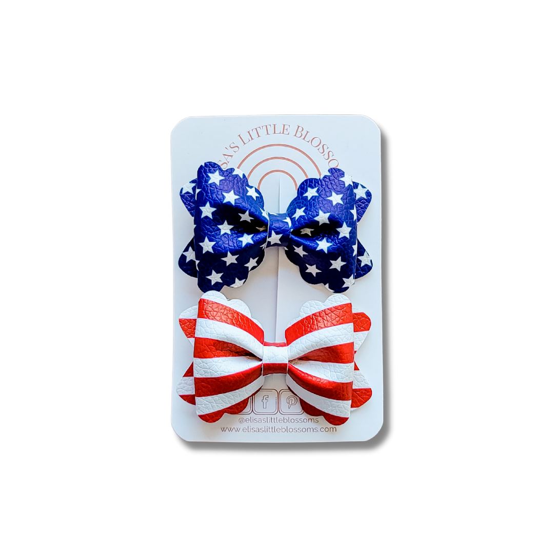 Scalloped Pigtail Set // Stars and Stripes Pigtail Sets Elisa's Little Blossoms - Pigtail Sets