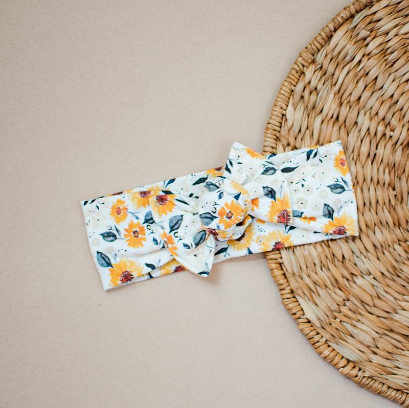Sunflowers in Cream // Tie-on Headwrap Tie-on Headwraps RTS Elisa's Little Blossoms - Headwraps