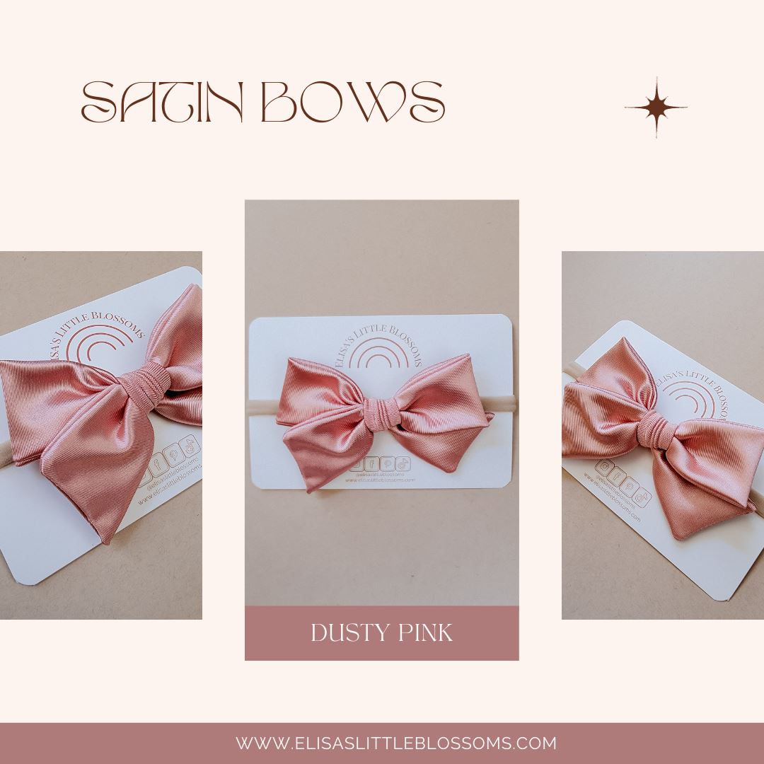 Handtied Satin Bow // DUSTY PINK Handtied Bows Elisa's Little Blossoms 