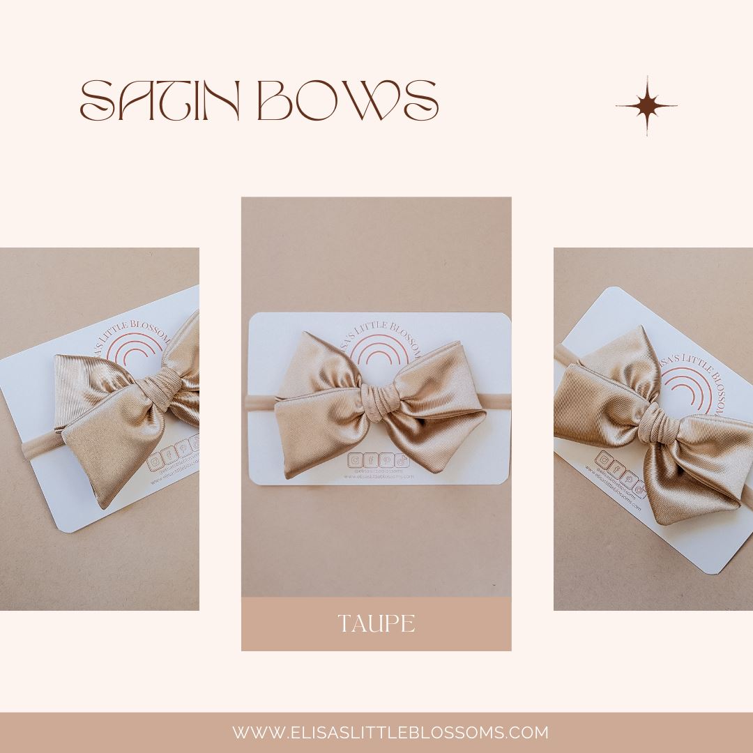 Handtied Satin Bow // TAUPE Handtied Bows Elisa's Little Blossoms 