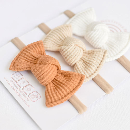 Knot Bow Set // Organic Waffle - Neutral Set – Elisa's Little Blossoms