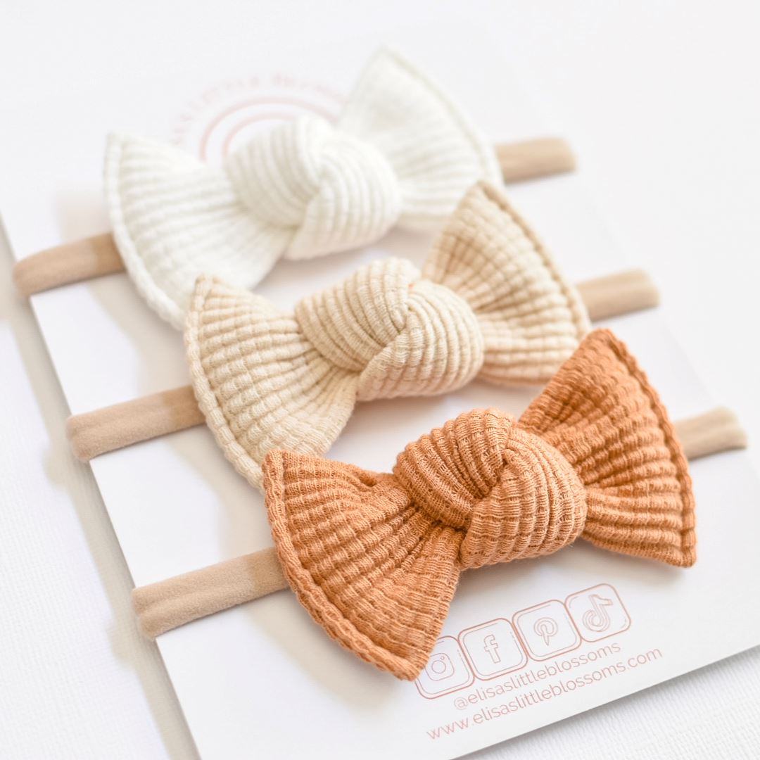 Knot Bow Set // Organic Waffle - Neutral Set – Elisa's Little Blossoms