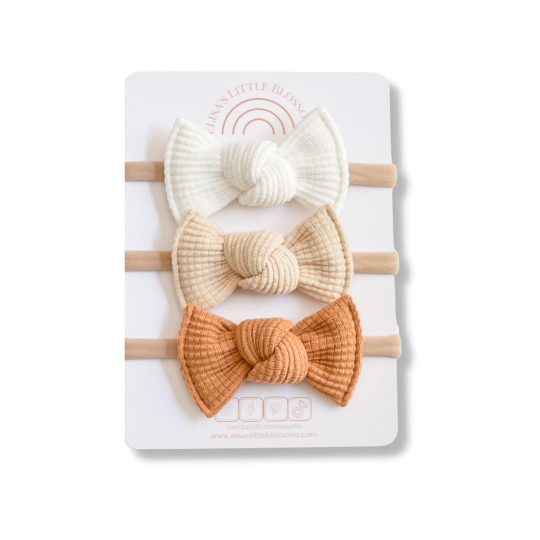 Knot Bow Set // Organic Waffle - Neutral Set Knot Bows Elisa's Little Blossoms Classic (3.25") 