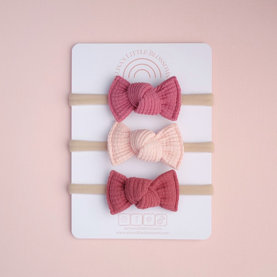 Knot Bow Set // Organic Waffle - Pink Hues Knot Bows Elisa's Little Blossoms 