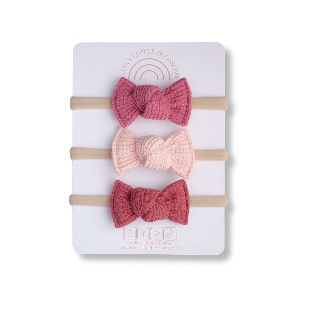 Knot Bow Set // Organic Waffle - Pink Hues Knot Bows Elisa's Little Blossoms Petite (2.25") 