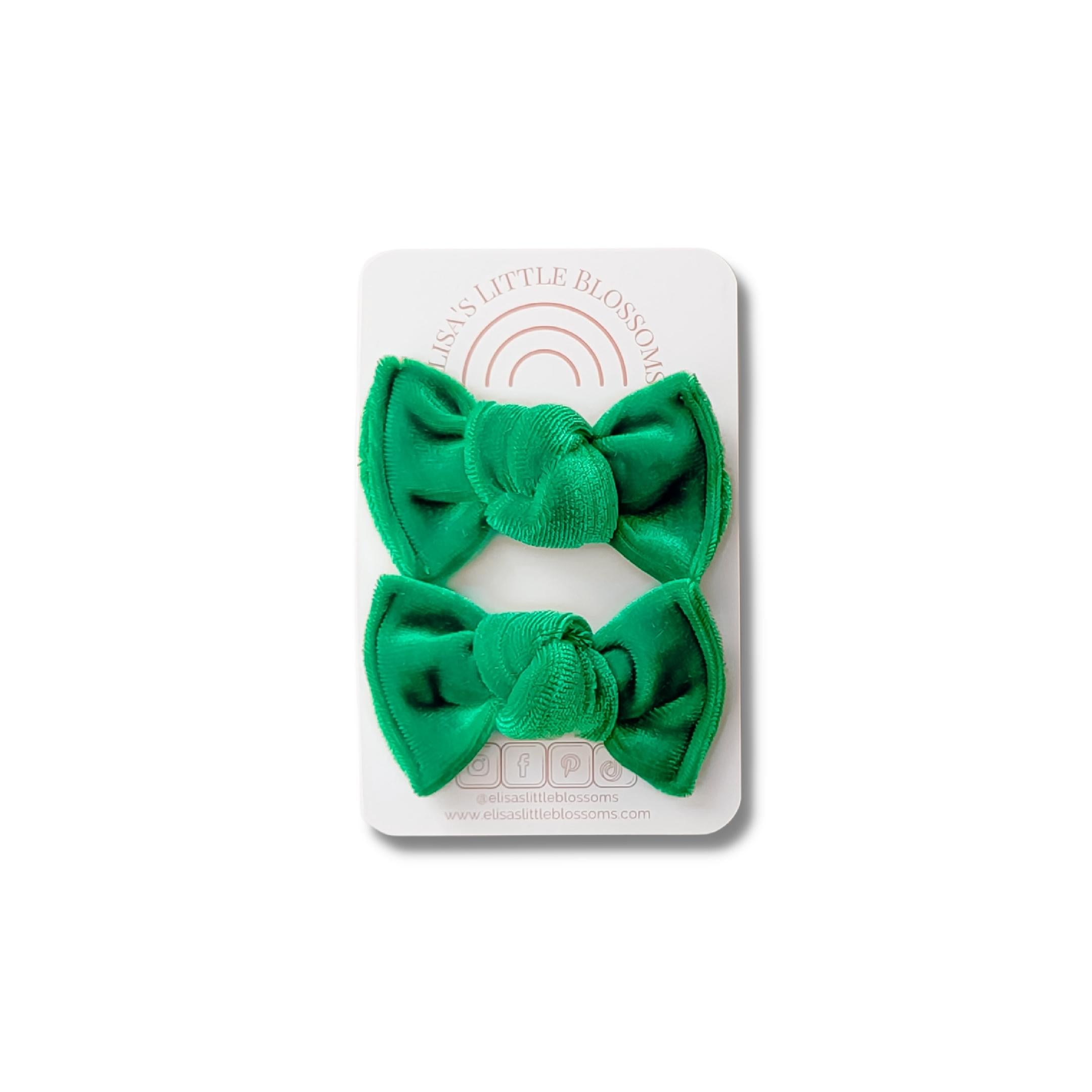 Knot Pigtail Set // Emerald Green Velvet Pigtail Sets Elisa's Little Blossoms - Pigtail Sets Petite Piggie Set (2.5") 