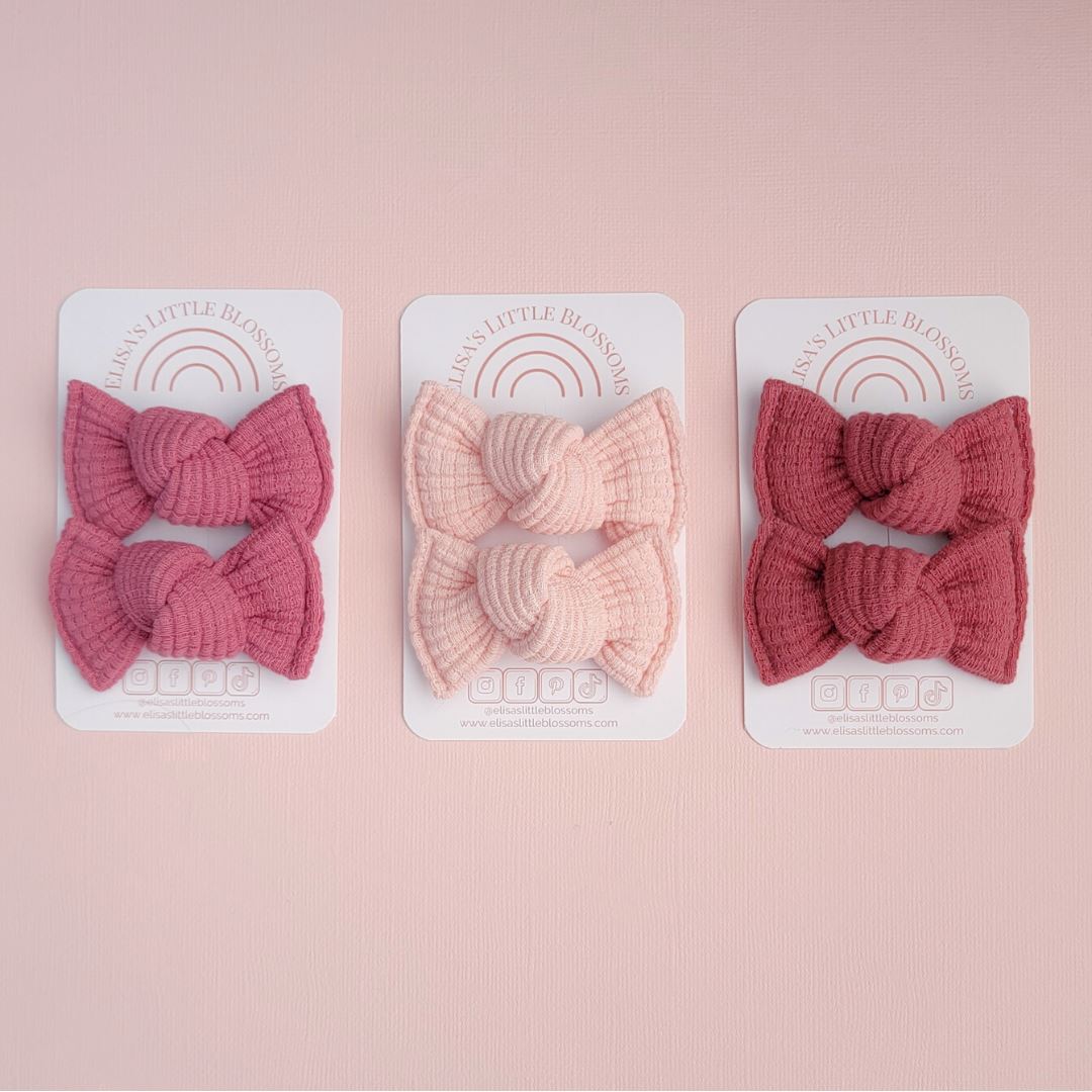 Knot Pigtail Set // French Rose Organic Waffle Pigtail Sets Elisa's Little Blossoms - Pigtail Sets 