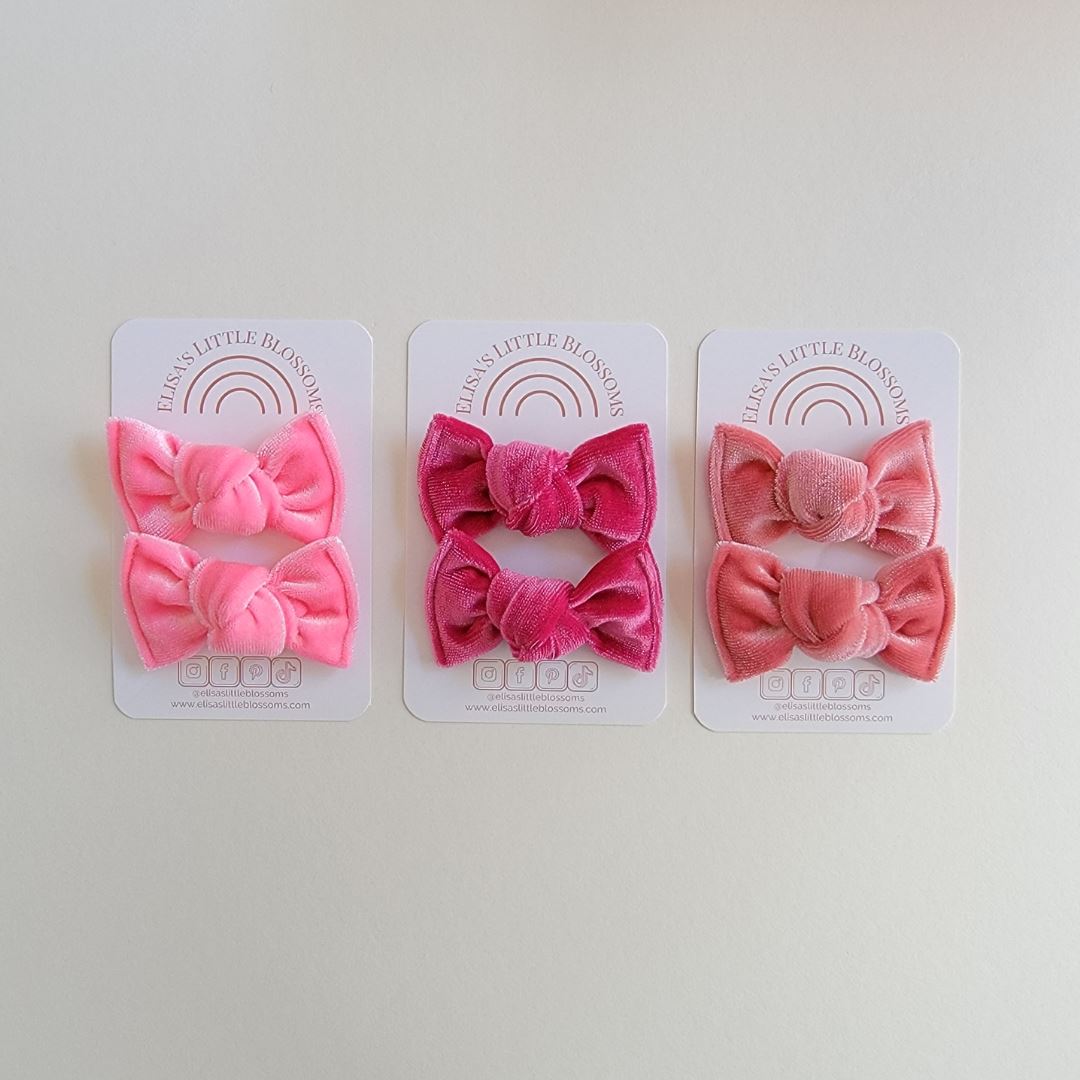 Knot Pigtail Set // Peach Coral Velvet Pigtail Sets Elisa's Little Blossoms - Pigtail Sets 