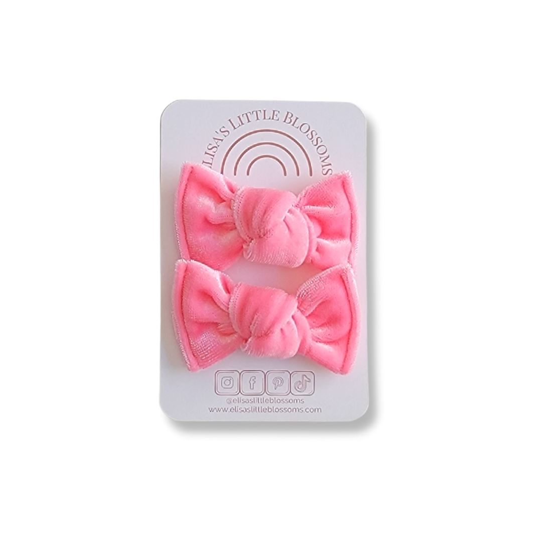 Knot Pigtail Set // Sweet Pink Velvet Pigtail Sets Elisa's Little Blossoms - Pigtail Sets Petite Piggie Set (2.5") 