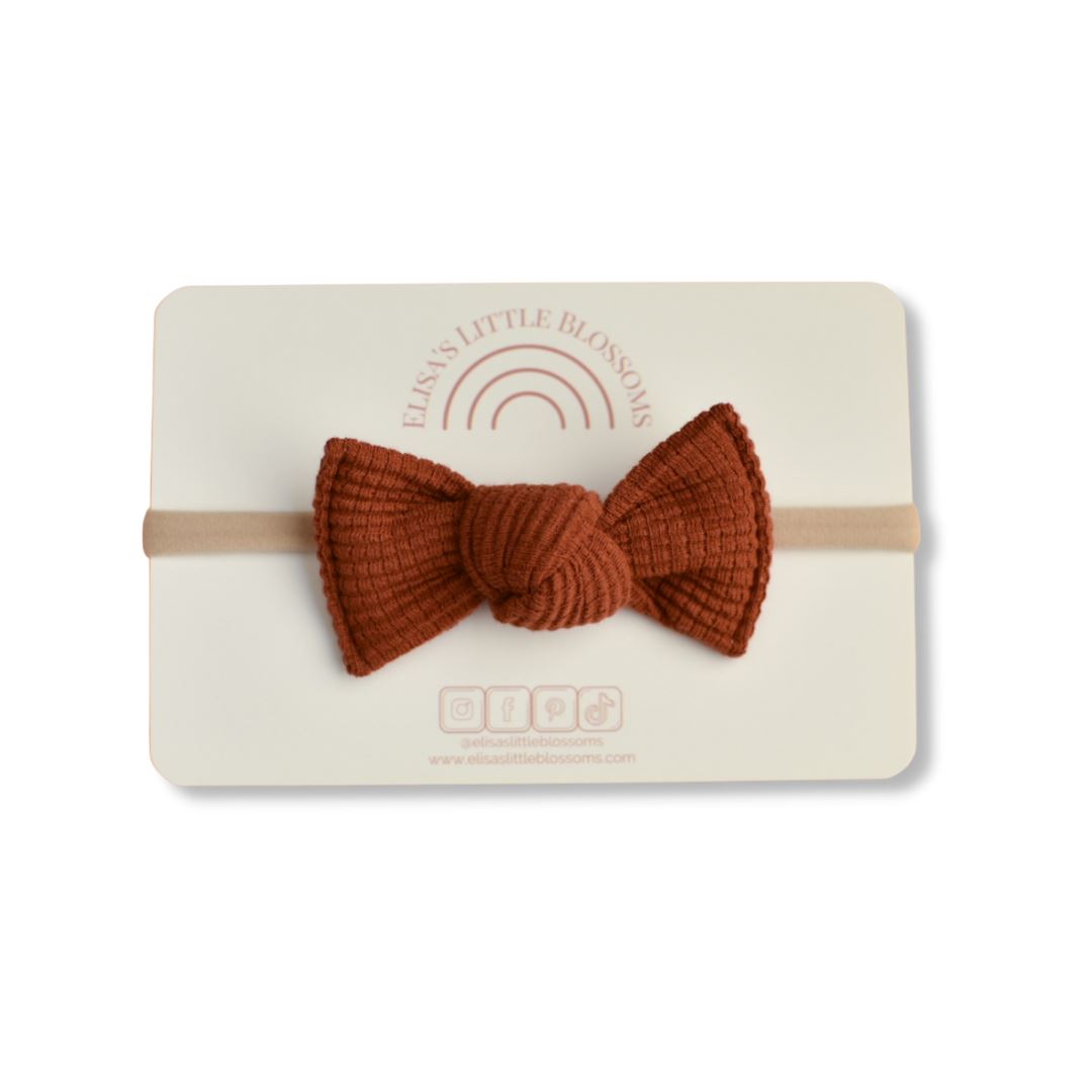 Knot Single Bow // Burnt Sienna Organic Waffle Knot Bows Elisa's Little Blossoms Classic (3.5") 