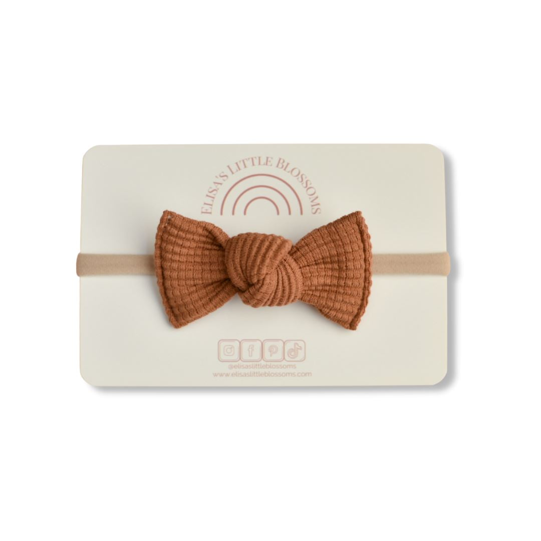 Knot Single Bow // Cinnamon Organic Waffle Knot Bows Elisa's Little Blossoms Classic (3.5") 