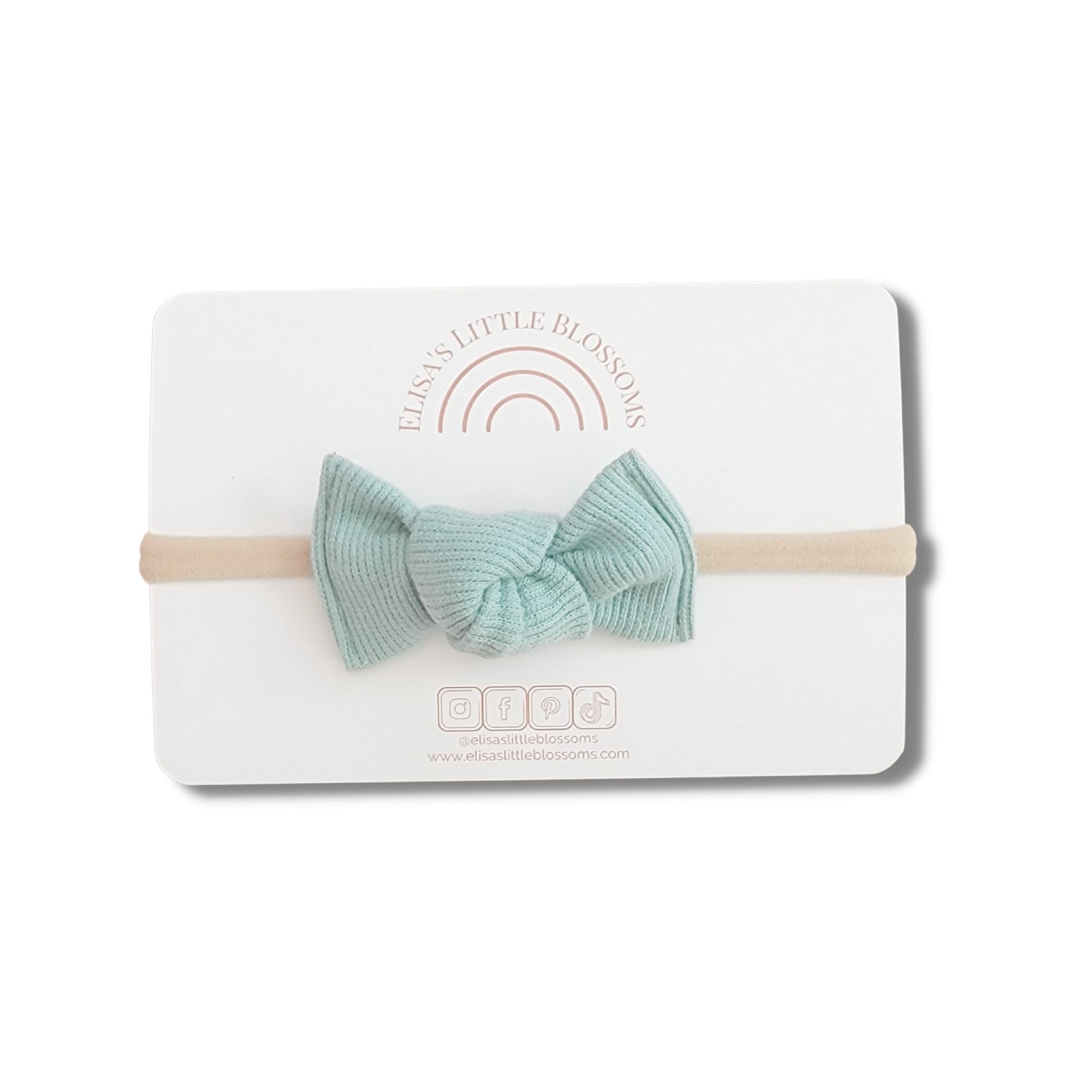 Knot Single Bow - Cool Mint Ribbed Knot Bows Elisa's Little Blossoms Classic (2.5") 