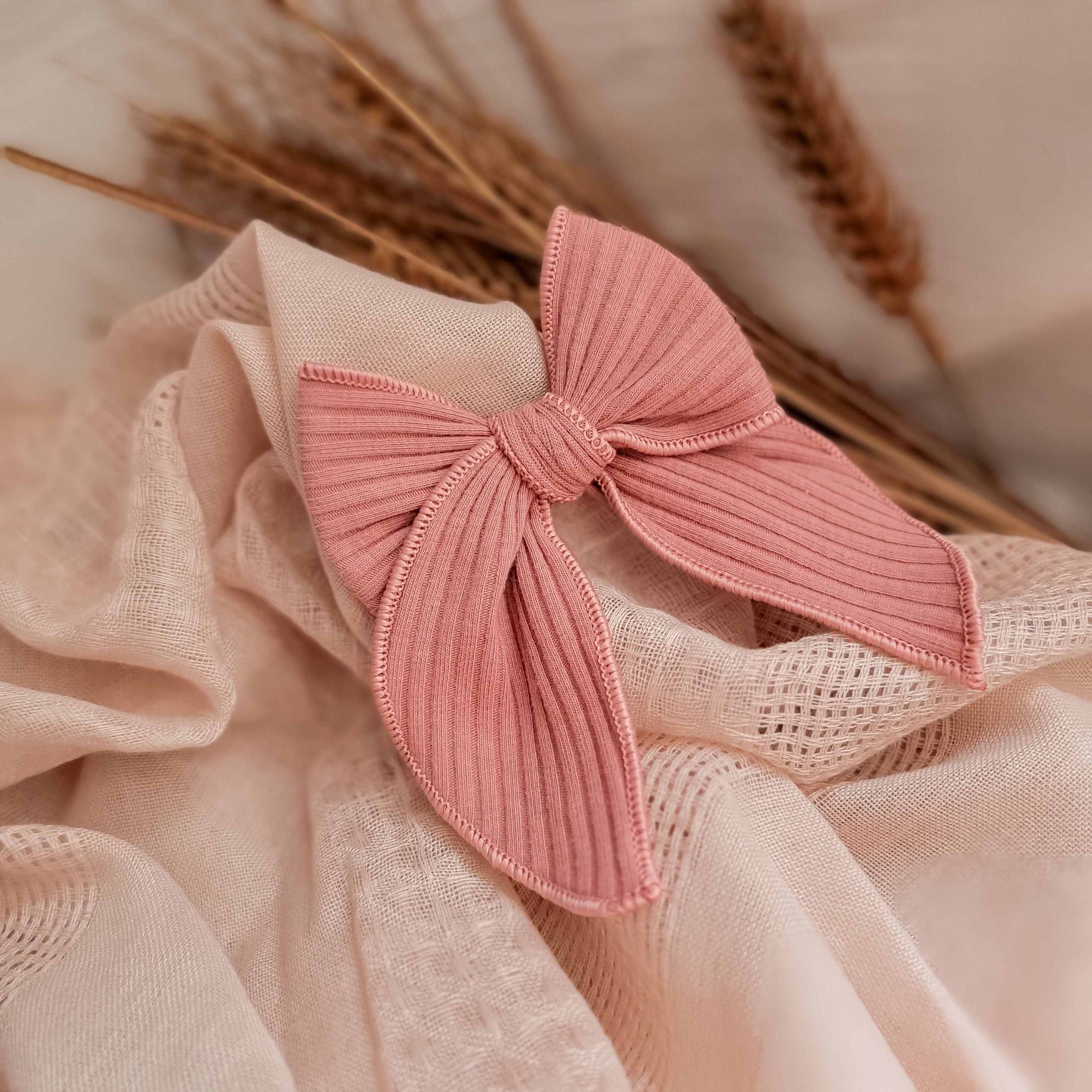 WHIMSY BOW // DUSTY ROSE RIB KNIT - Elisa’s Little Blossoms 